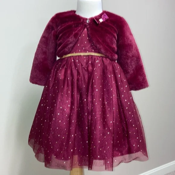 Blueberi Boulevard | Dresses | Blueberi Boulevard Maroon Gold Dress With  Faux Fur Bolero 3t | Poshmark